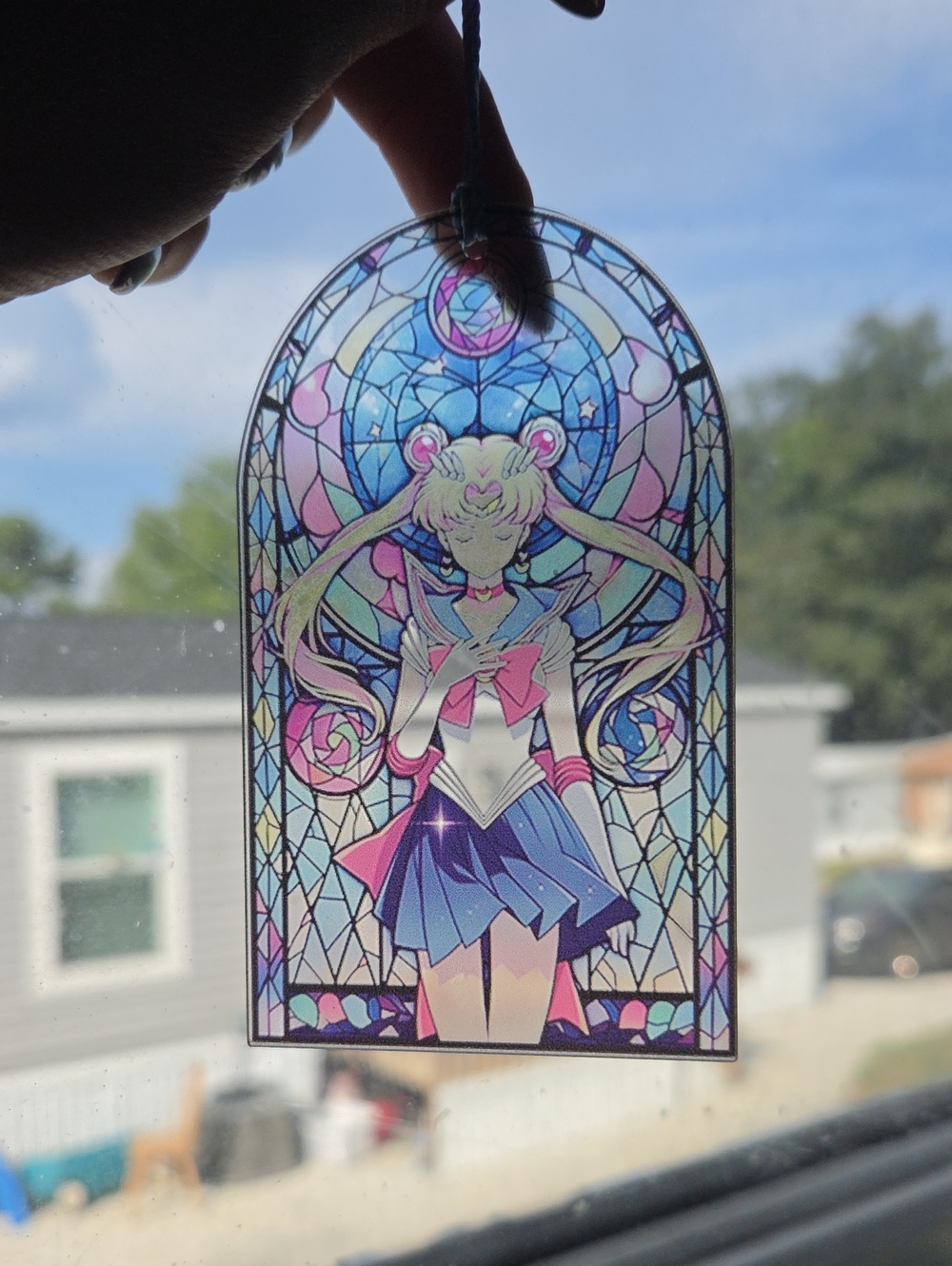Sailor Moon Inspired Stained Glass-Style Window Hanging — Pink, Blue, Purple
